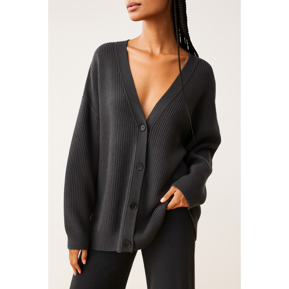 Jenni Kayne Dark Charcoal Cocoon Cashmere Cardigan Sweater XL Oversized Knit - Picture 1 of 5